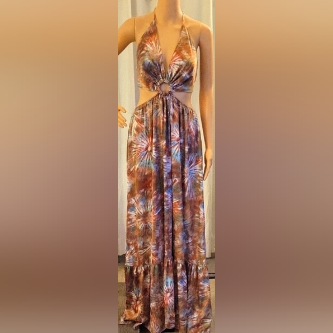Elegant Tie-Dye Halter Maxi Dress By Luxxel Size Large